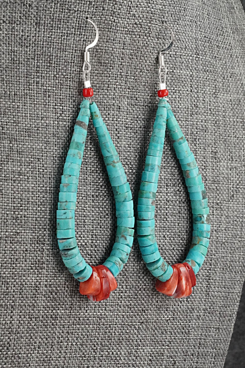 Turquoise, Spiny Oyster & Sterling Silver Earrings - Lupe Lovato
