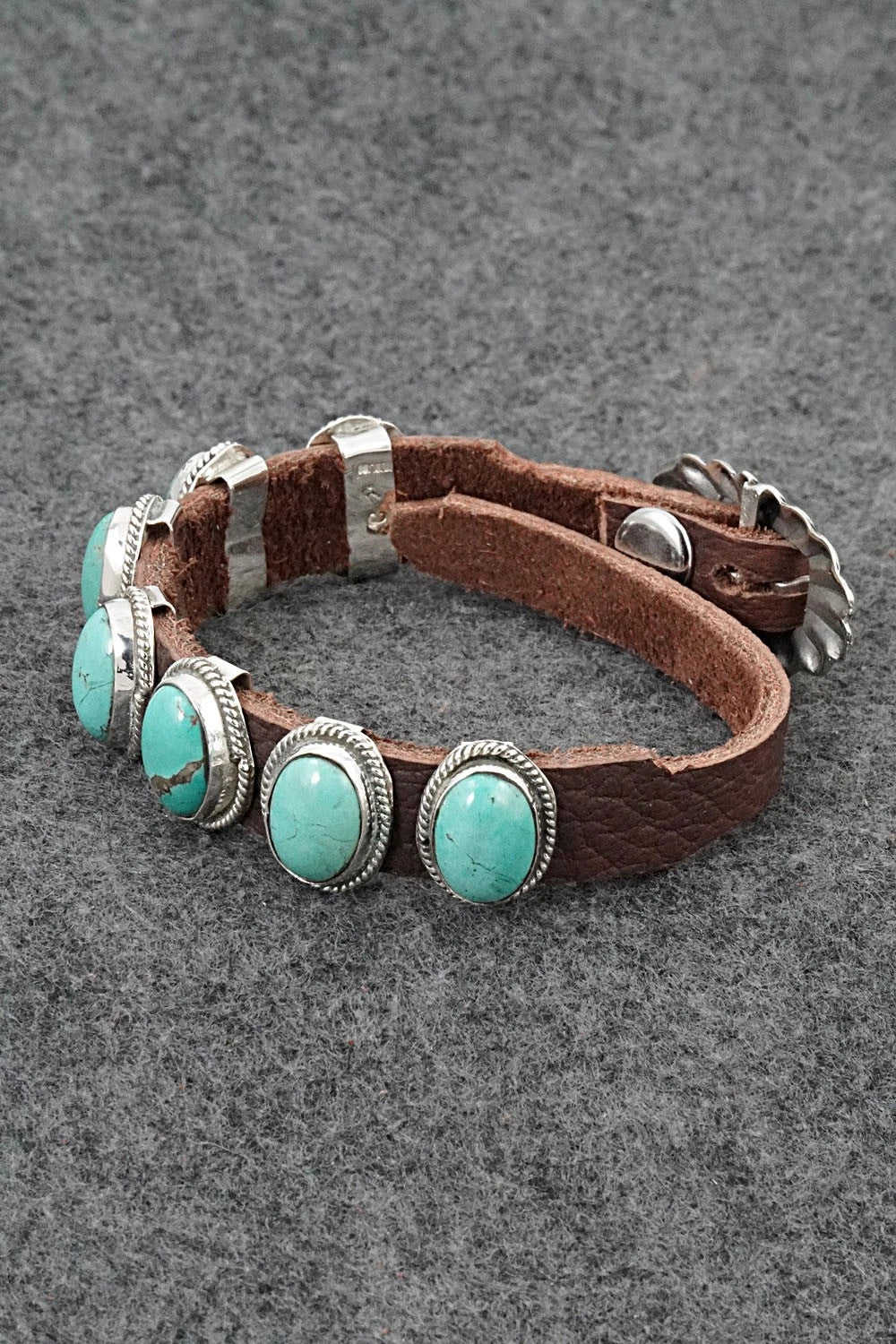 Turquoise, Sterling Silver & Leather Bracelet - Rosita Charlie