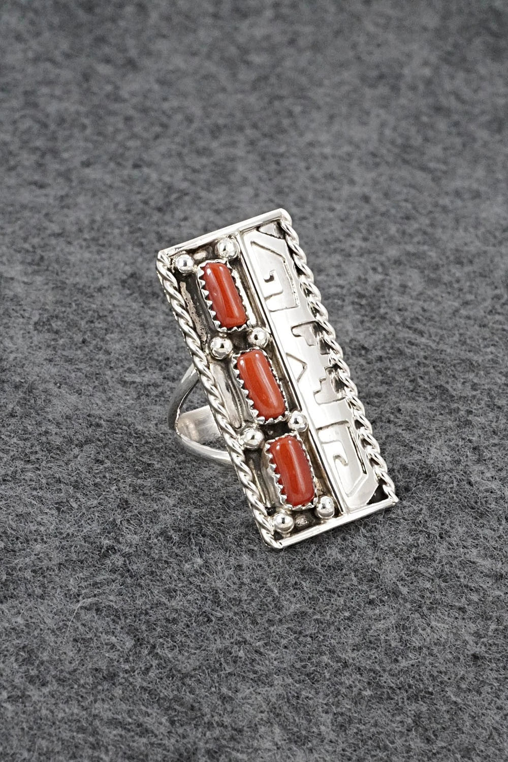 Coral & Sterling Silver Ring - Ronnie Spencer - Size 8