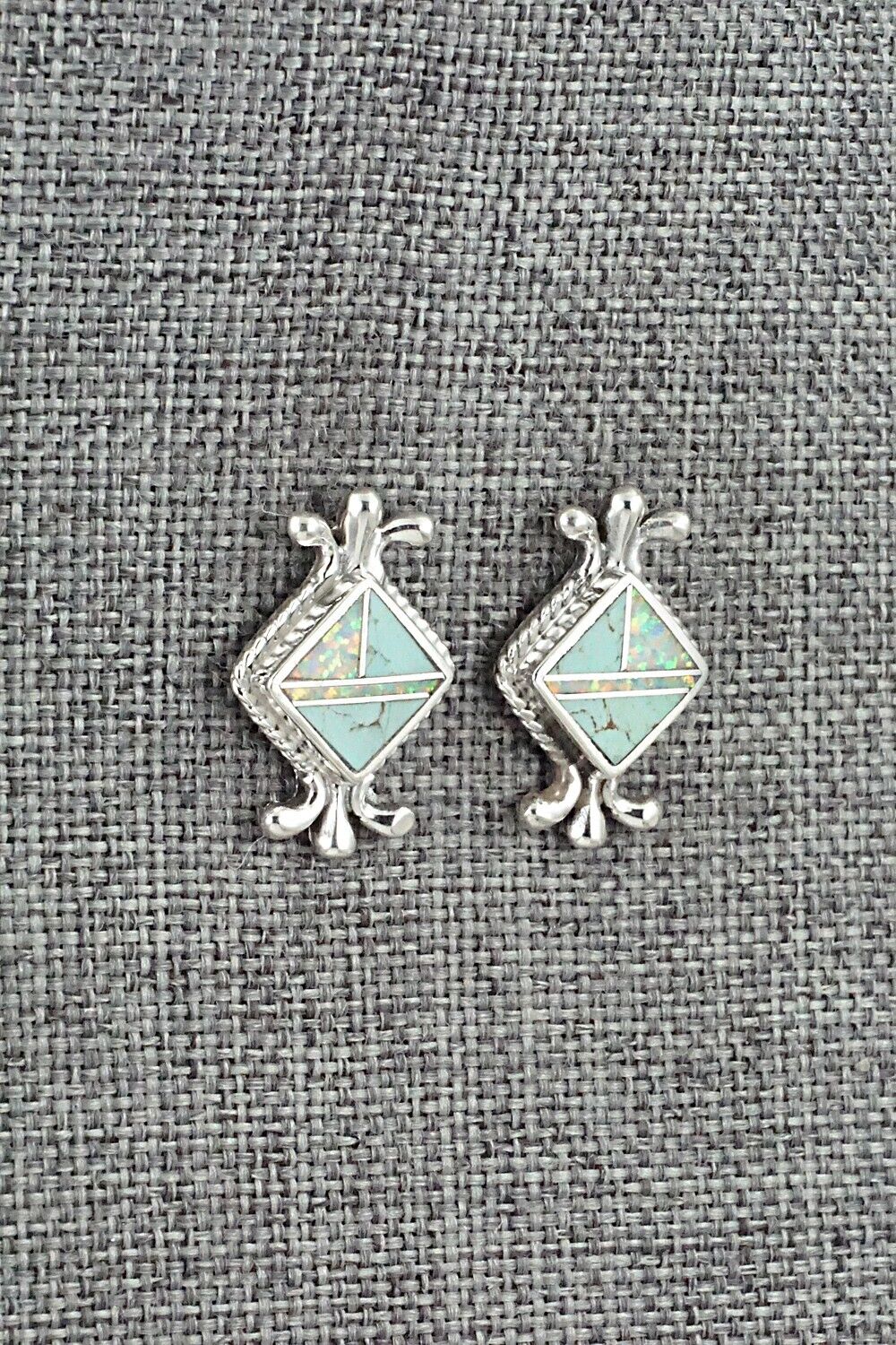 Turquoise, Opalite & Sterling Silver Inlay Earrings - James Manygoats