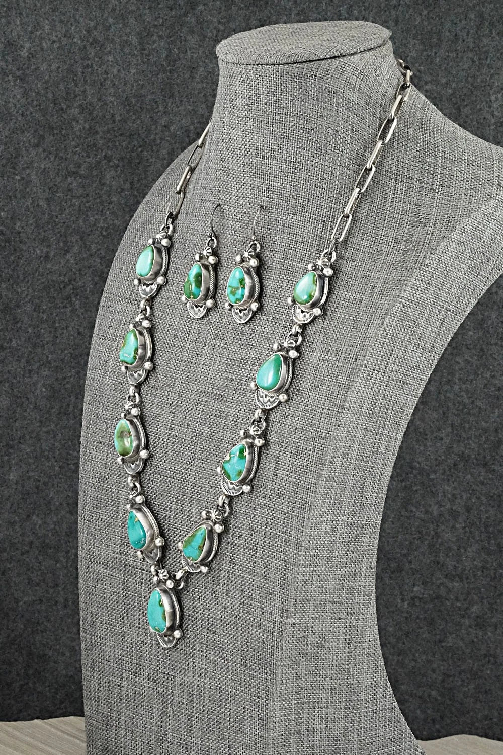 Turquoise & Sterling Silver Necklace and Earrings Set - Kathleen Livingston