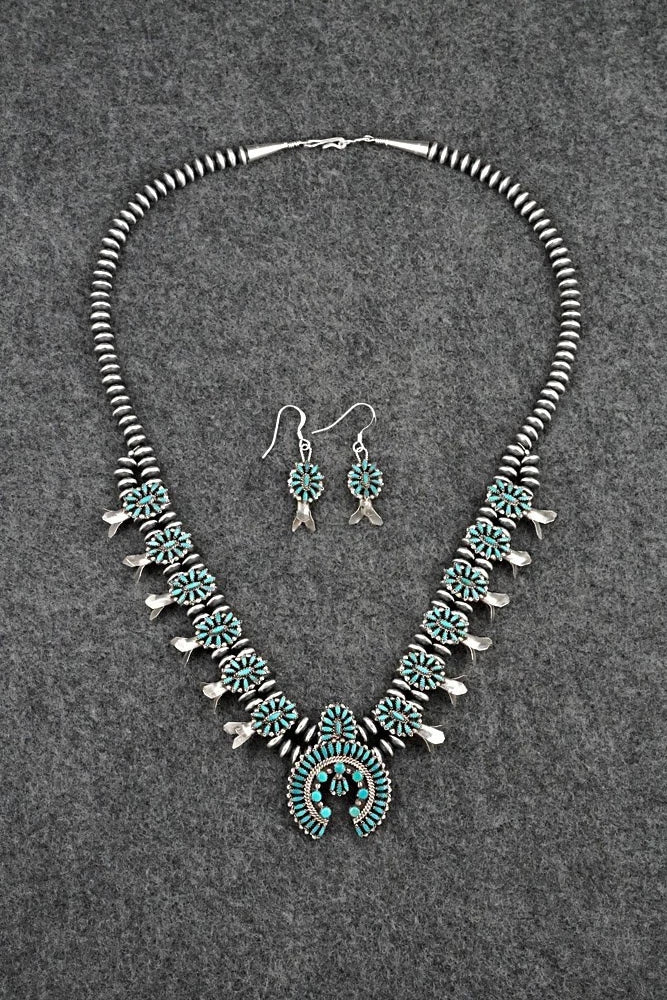Turquoise & Sterling Silver Mini Squash Blossom Set - Lorena Peina