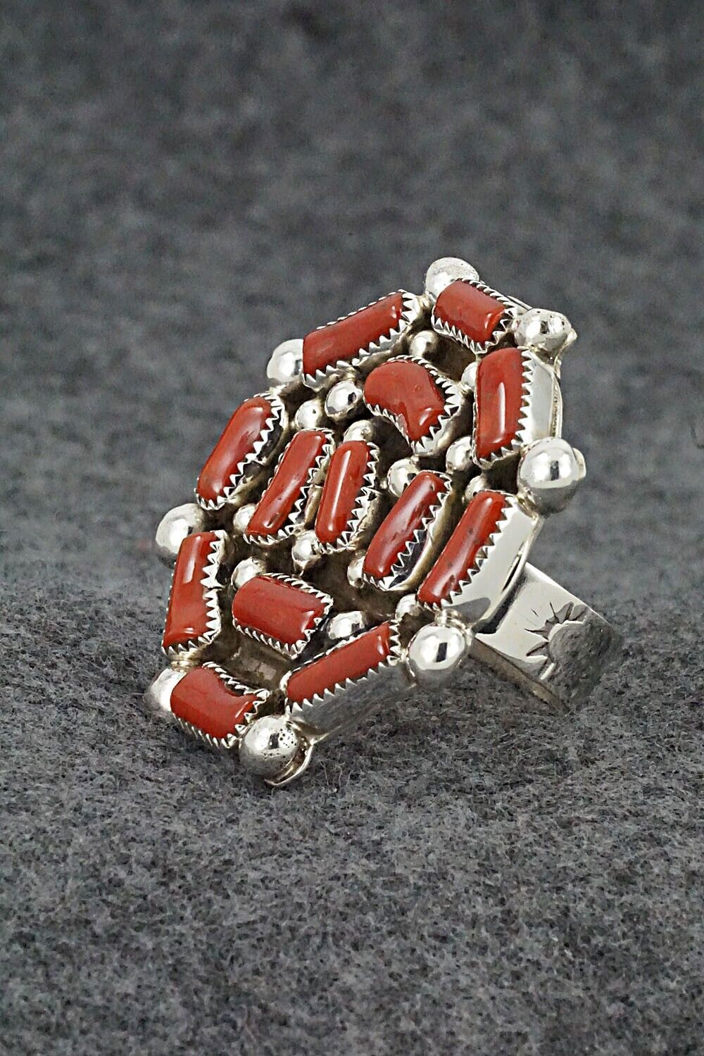 Coral and Sterling Silver Ring - Darlene Begay - Size 10