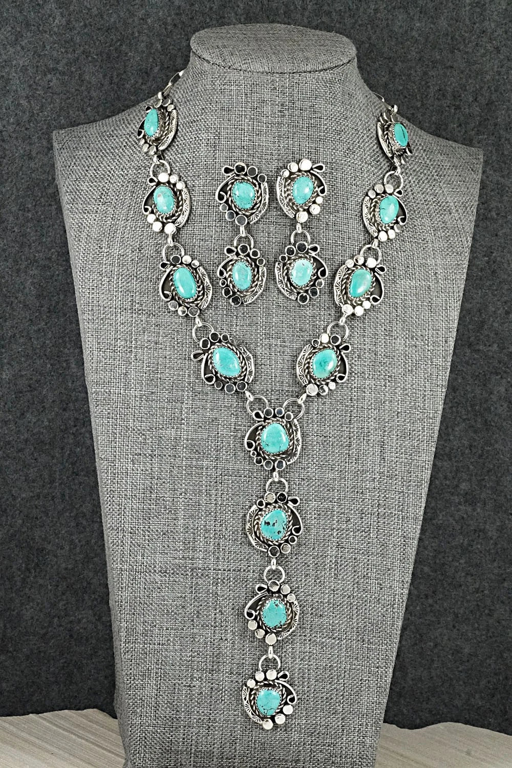 Turquoise & Sterling Silver Necklace and Earrings Set - Phil Nez