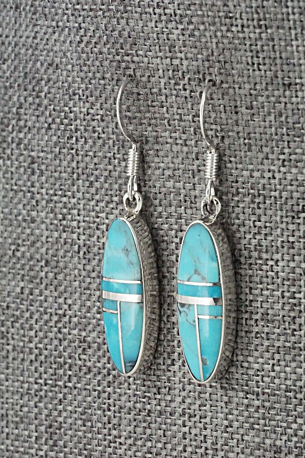 Turquoise & Sterling Silver Inlay Earrings - James Manygoats