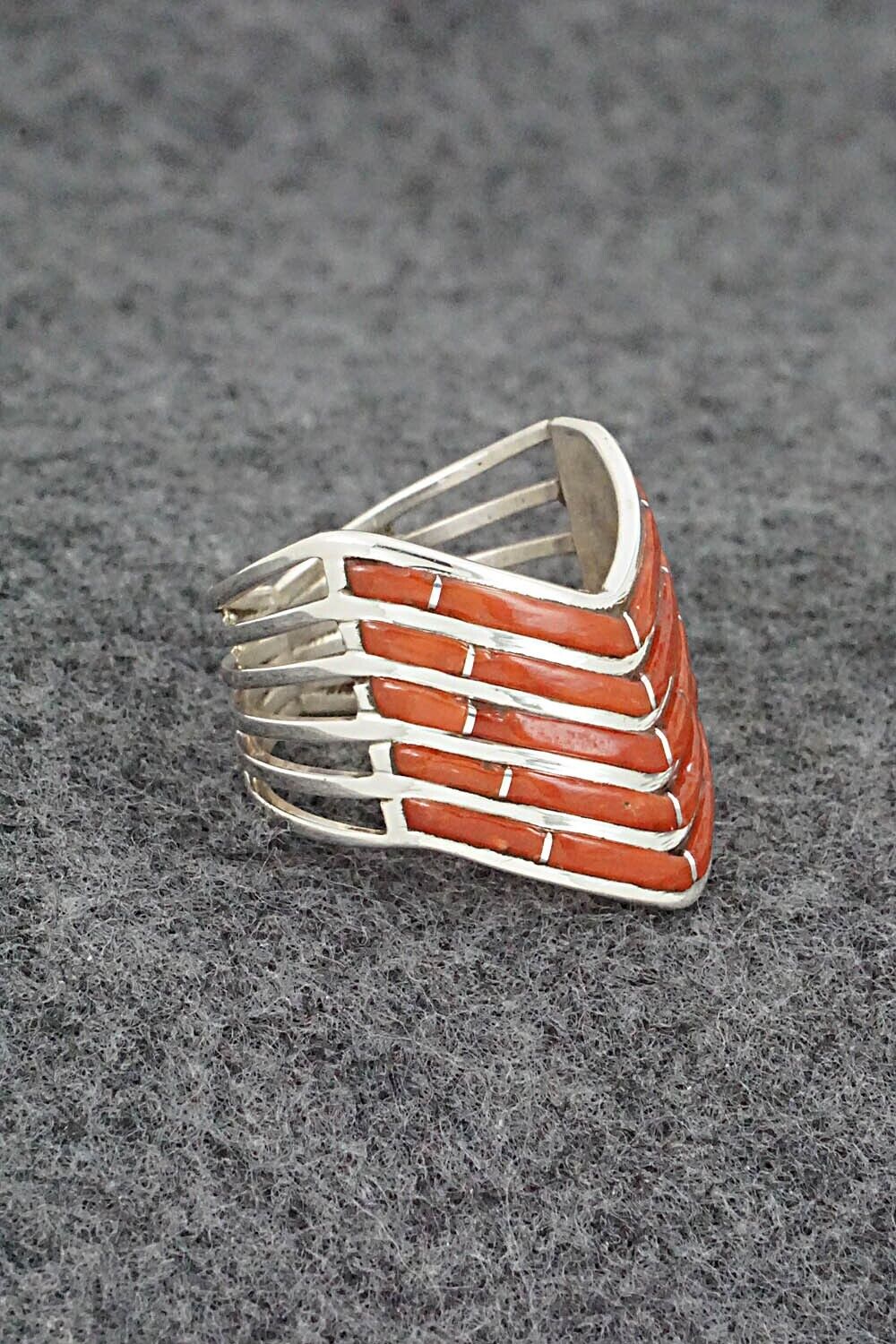 Coral & Sterling Silver Ring - Andrew Enrico - Size 7.5
