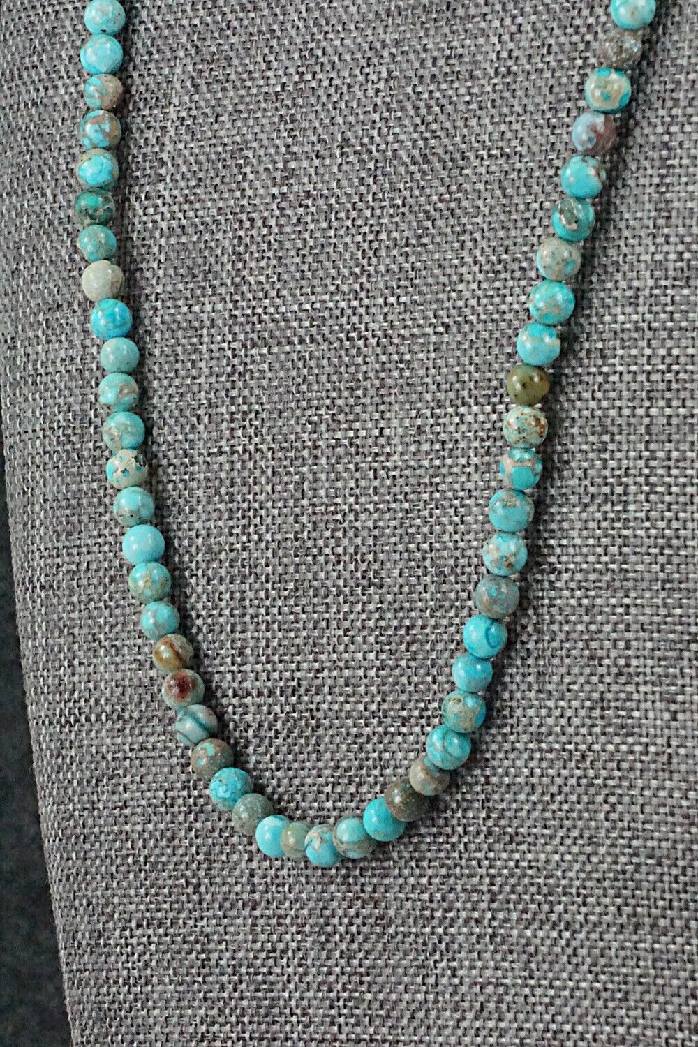 Turquoise, Shell & Sterling Silver Necklace 24" - Ramona Calavaza
