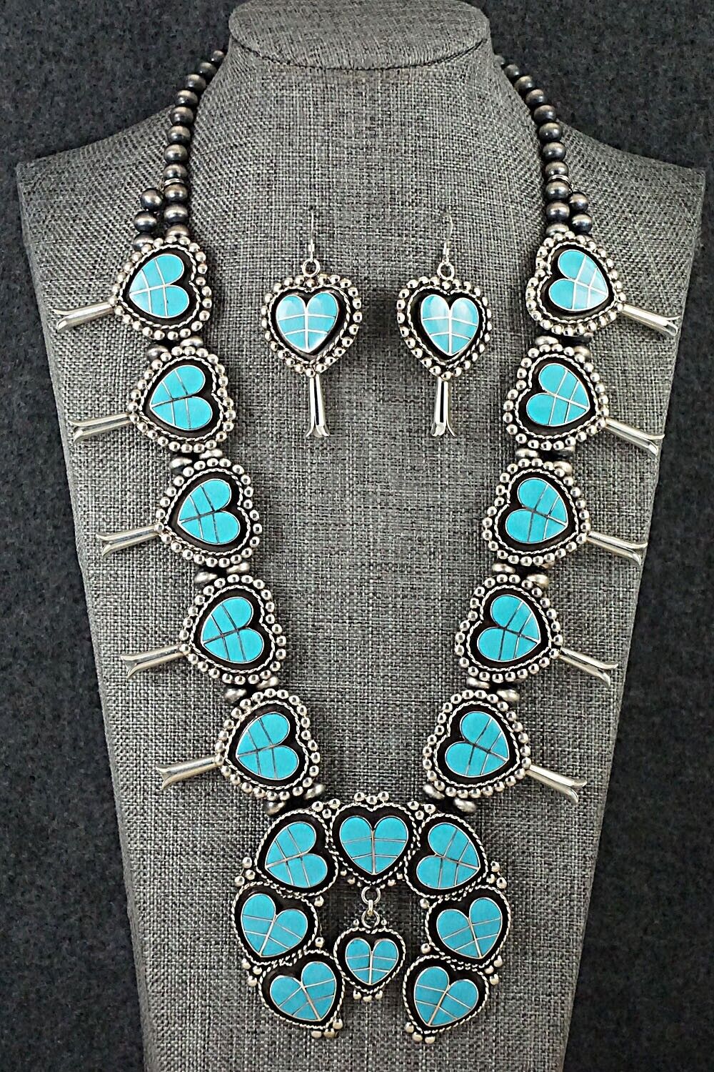 Turquoise & Sterling Silver Squash Blossom Set - Faye Lowsayatee
