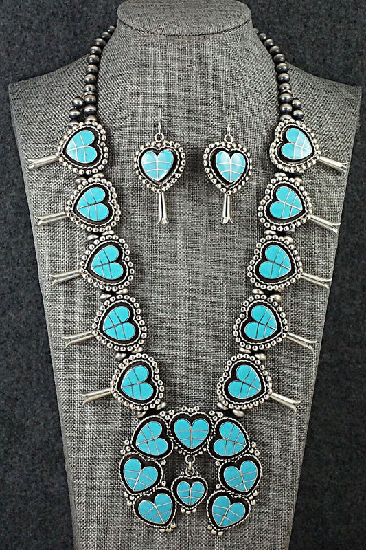 Turquoise & Sterling Silver Squash Blossom Set - Faye Lowsayatee