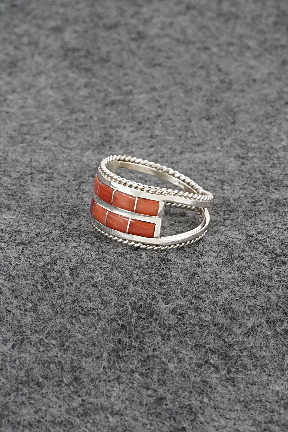 Coral and Sterling Silver Ring - Bruce Johnson - Size 10
