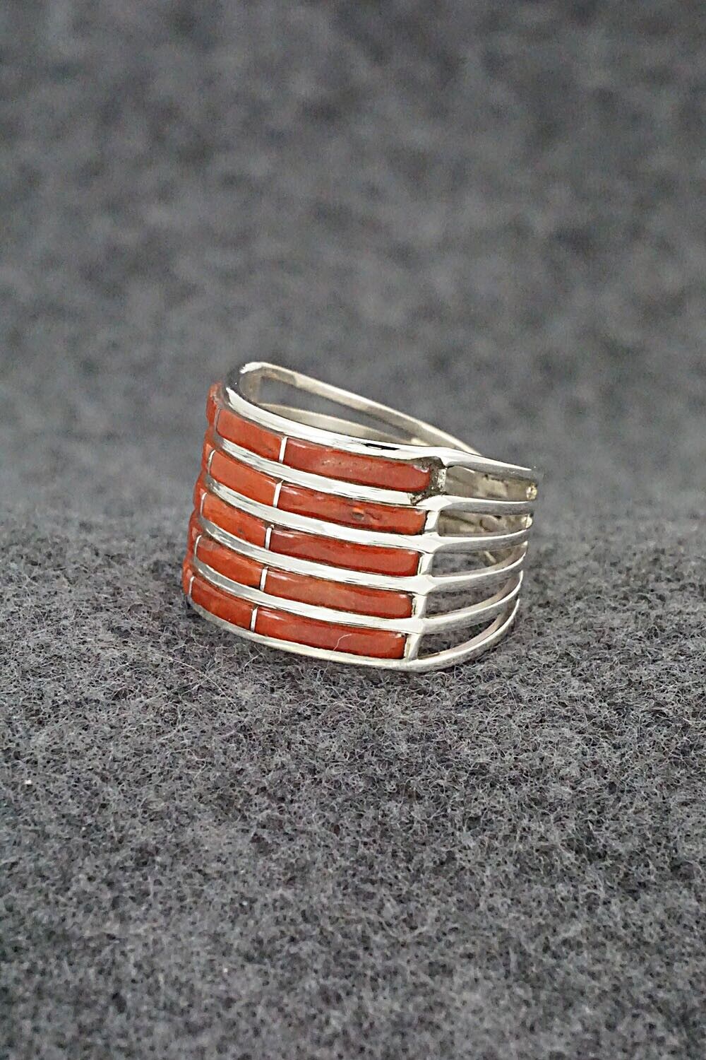 Coral & Sterling Silver Ring - Andrew Enrico - Size 9