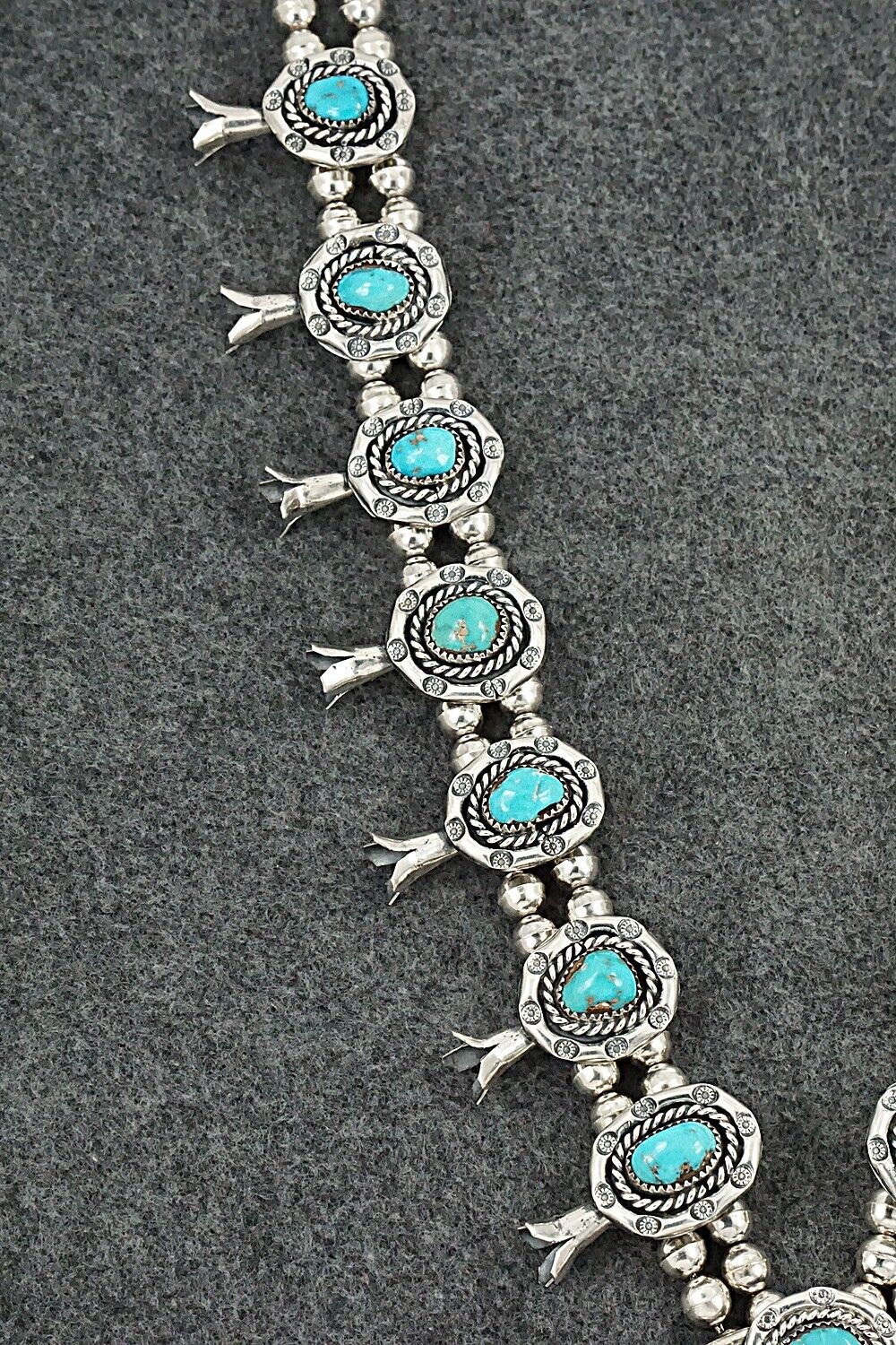 Vintage Turquoise & Sterling Silver Squash Blossom Necklace - Benjamin Haley