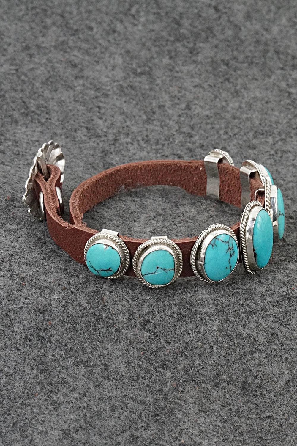 Turquoise, Sterling Silver & Leather Bracelet - Marlene Ramone