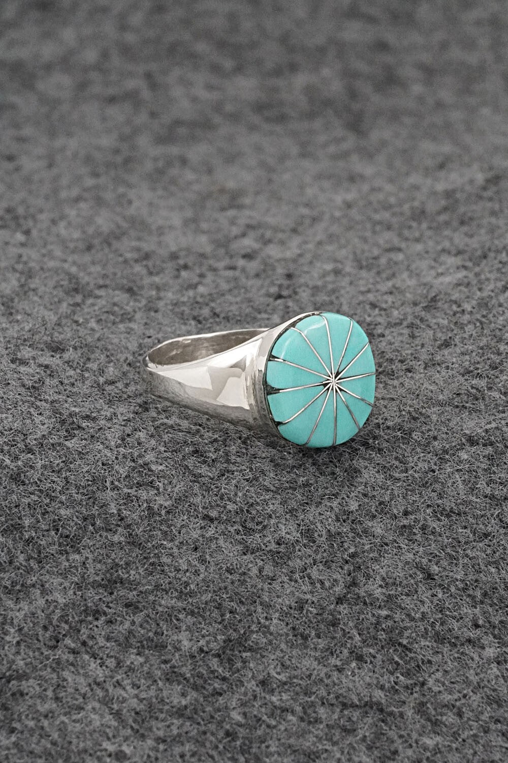Turquoise & Sterling Silver Inlay Ring - Johnson Laweka - Size 8