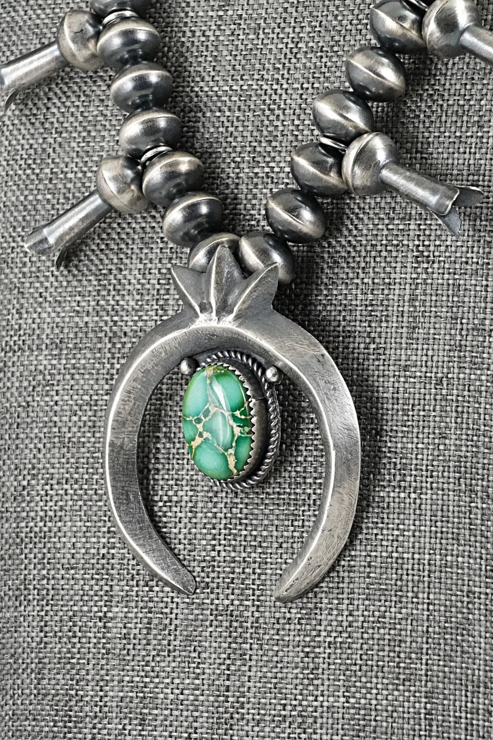 Turquoise & Sterling Silver Navajo Pearl Squash Blossom Necklace - Presley Haley