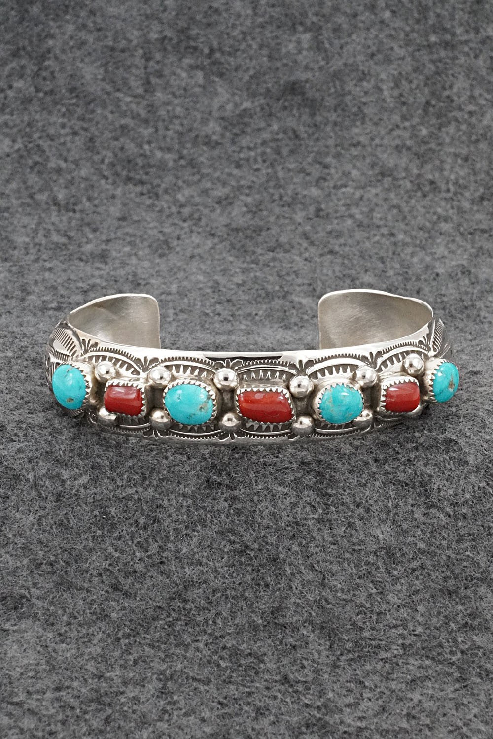 Turquoise, Coral & Sterling Silver Bracelet - Grace Silver