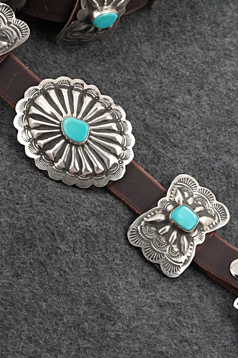 Turquoise, Sterling Silver & Leather Concho Belt - Marilyn Ramone