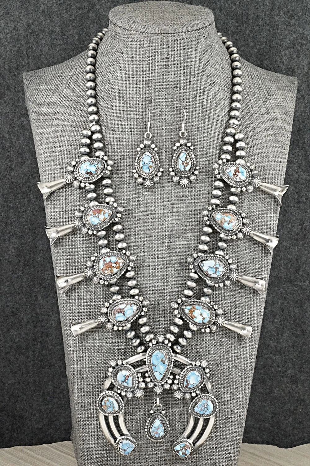Turquoise & Sterling Silver Squash Blossom Set - Tom Lewis