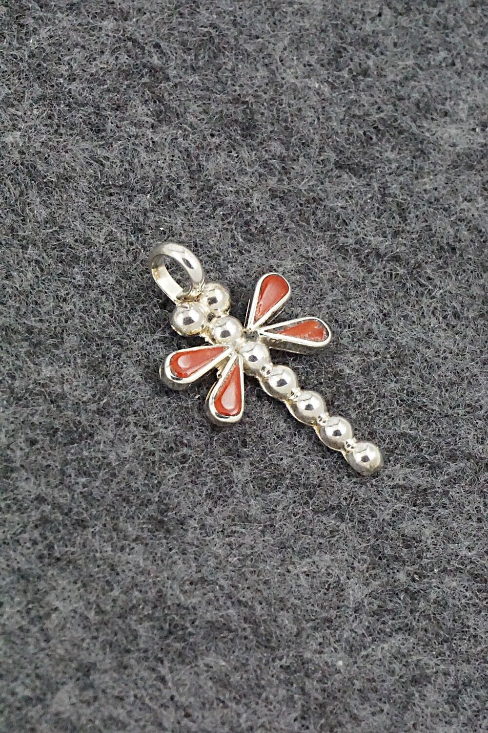 Coral & Sterling Silver Pendant - Erlene Edaakie