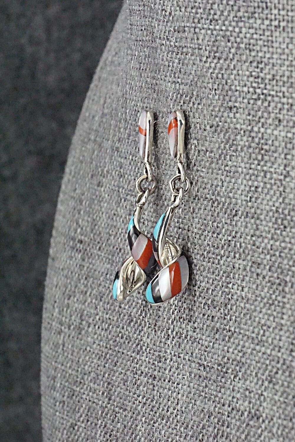 Multi-Stone & Sterling Silver Inlay Earrings - Idella Edaakie