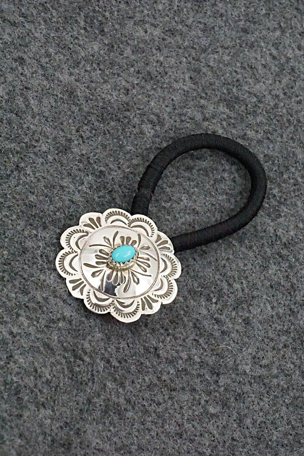 Turquoise & Sterling Silver Hair Tie - Bertha Begay