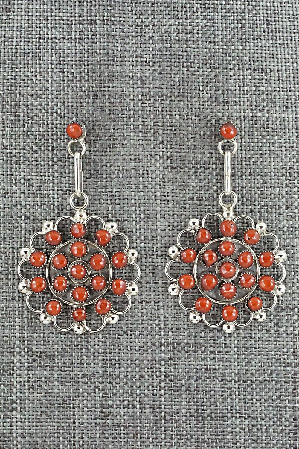 Coral & Sterling Silver Earrings - Yvette Kaamasee
