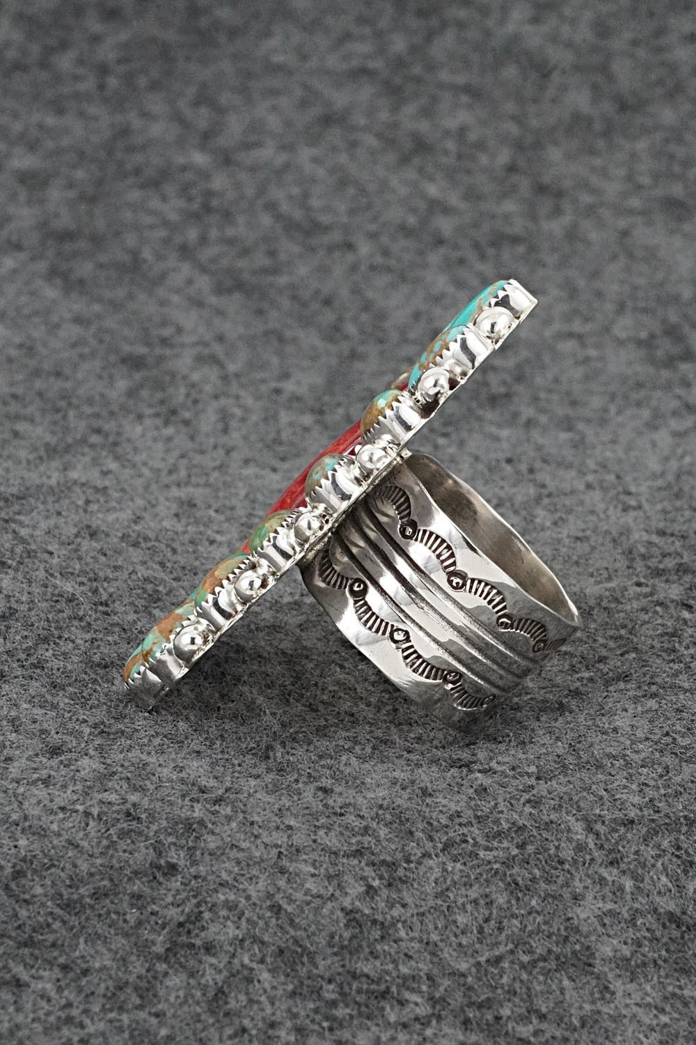 Turquoise, Spiny Oyster & Sterling Silver Ring - Anthony Brown - Size 11