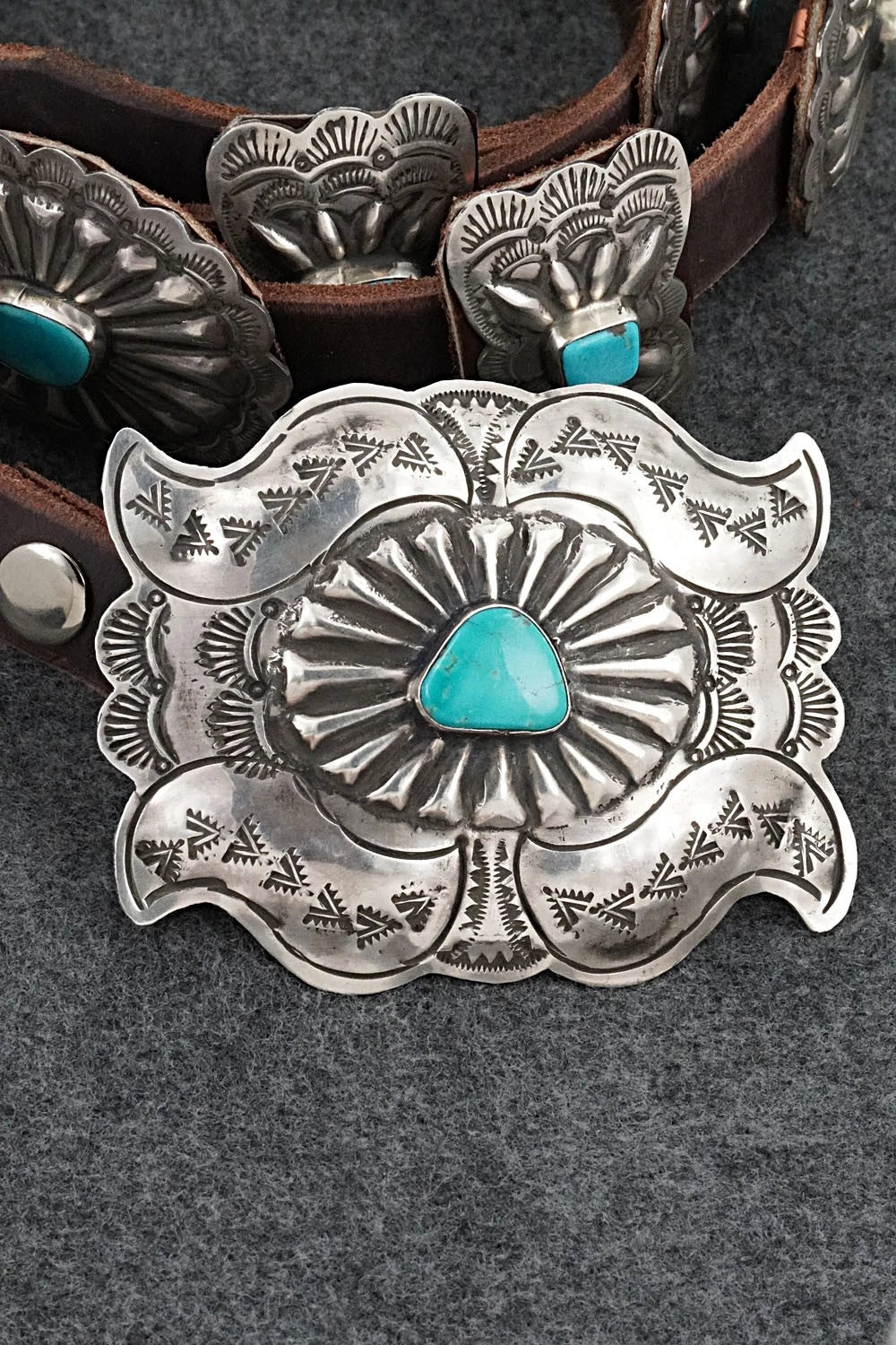 Turquoise, Sterling Silver & Leather Concho Belt - Marilyn Ramone