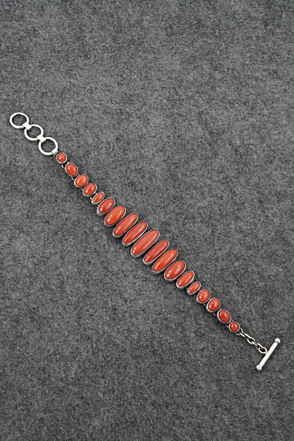 Coral & Sterling Silver Link Bracelet - Loretta Delgarito