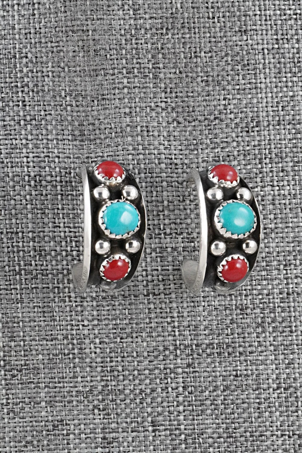 Coral, Turquoise & Sterling Silver Earrings - Paul Largo