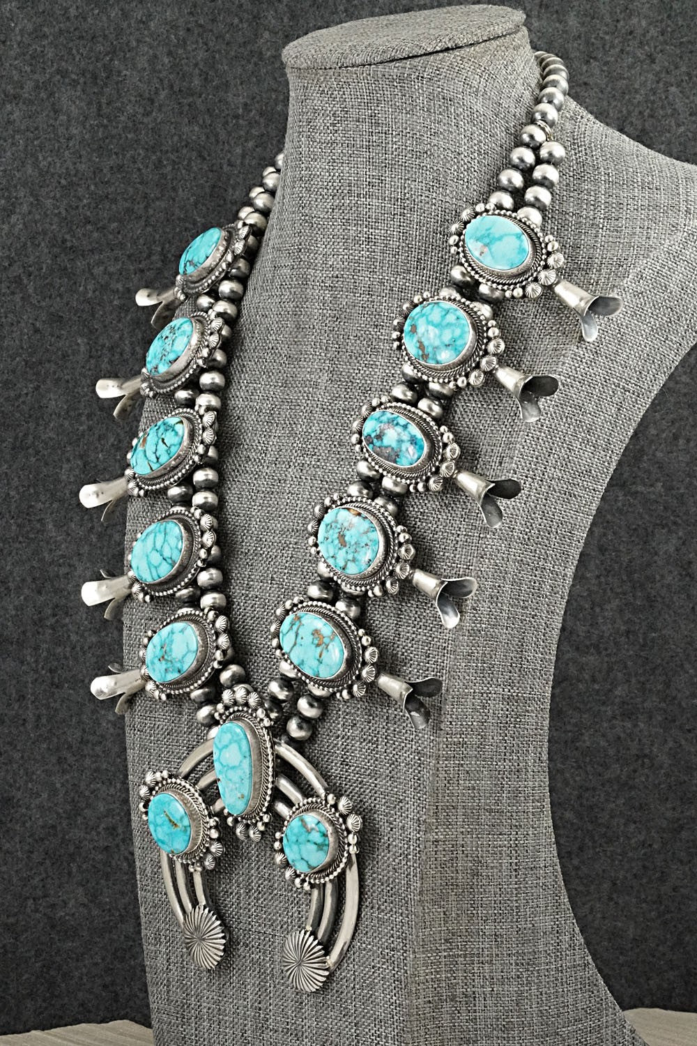 Turquoise & Sterling Silver Squash Blossom Necklace - Tom Lewis