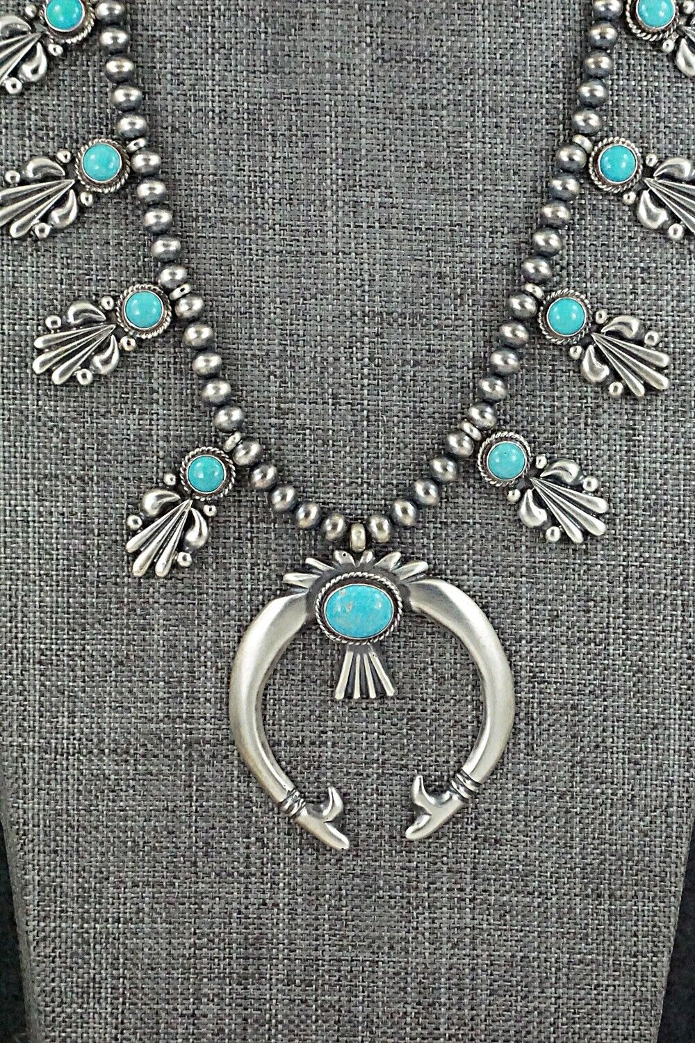 Turquoise & Sterling Silver Squash Blossom Necklace - Bobby Platero