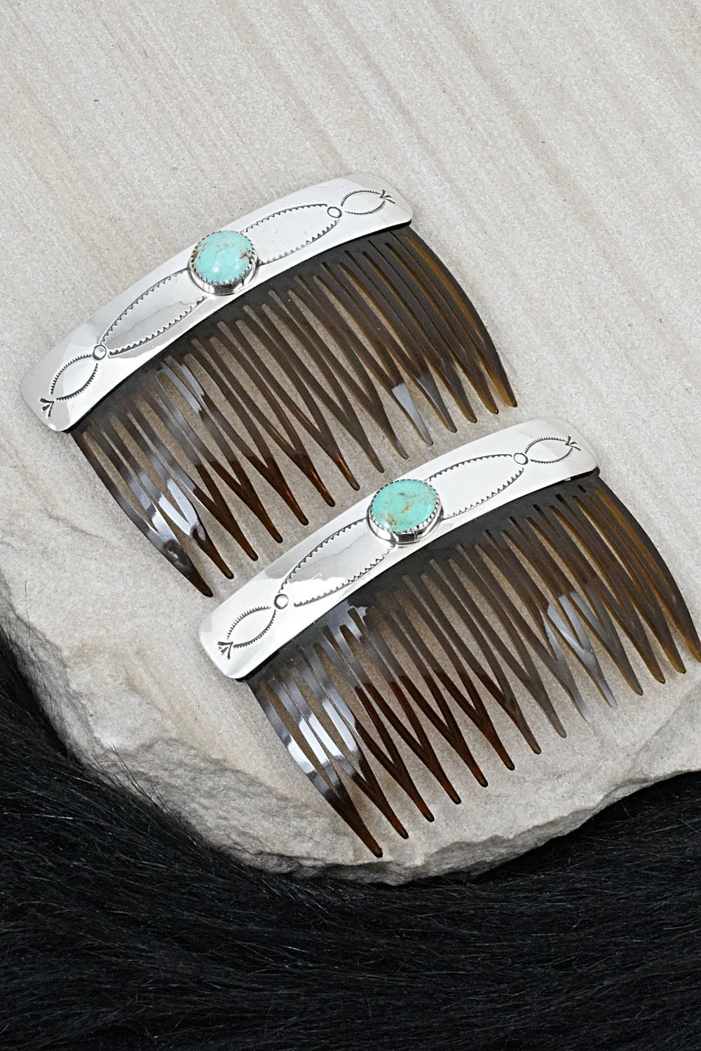 Turquoise & Sterling Silver Hair Combs - Jolene Begay
