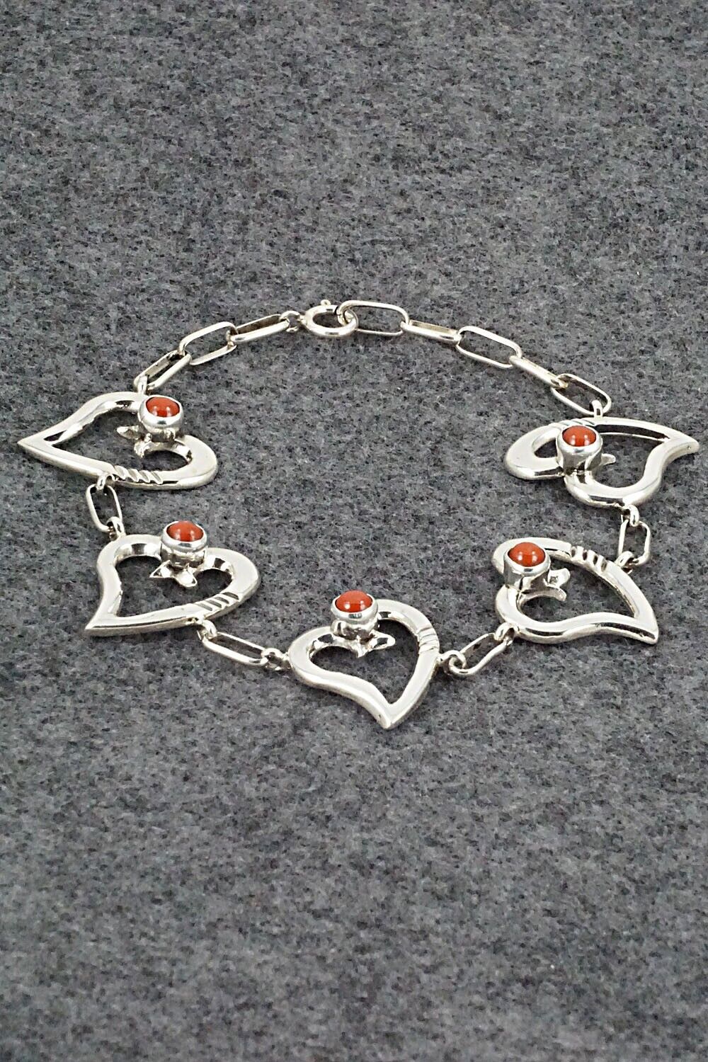 Coral and Sterling Silver Link Bracelet - Mildred Parkhurst
