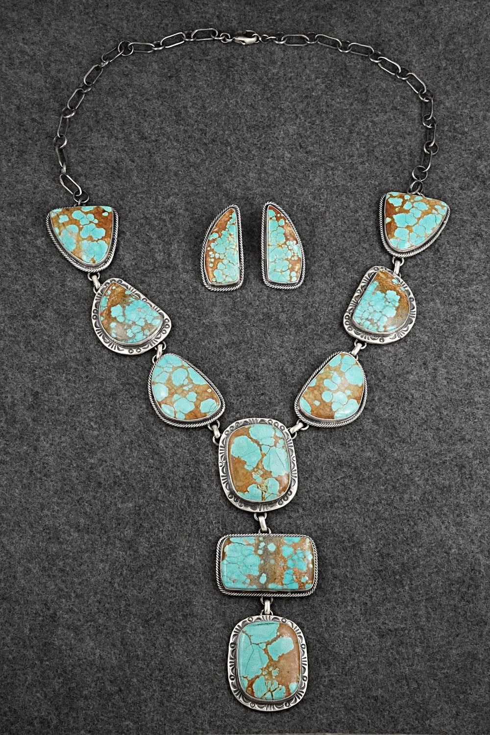 Turquoise & Sterling Silver Necklace and Earrings Set - Paul Livingston