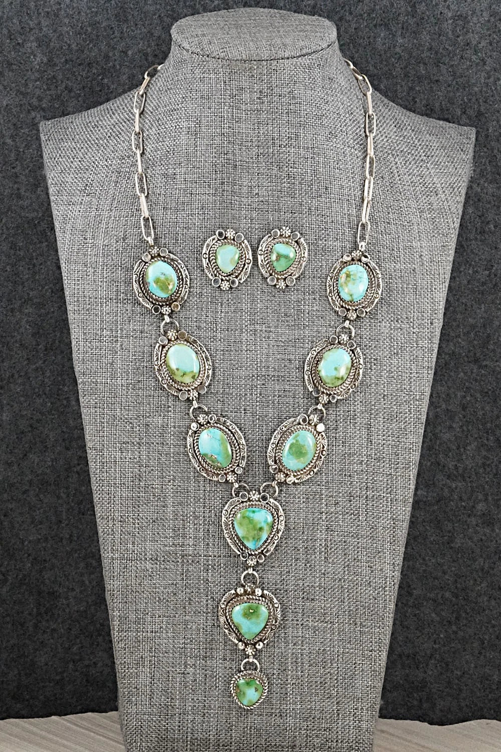 Turquoise & Sterling Silver Necklace and Earrings Set - Phil Nez