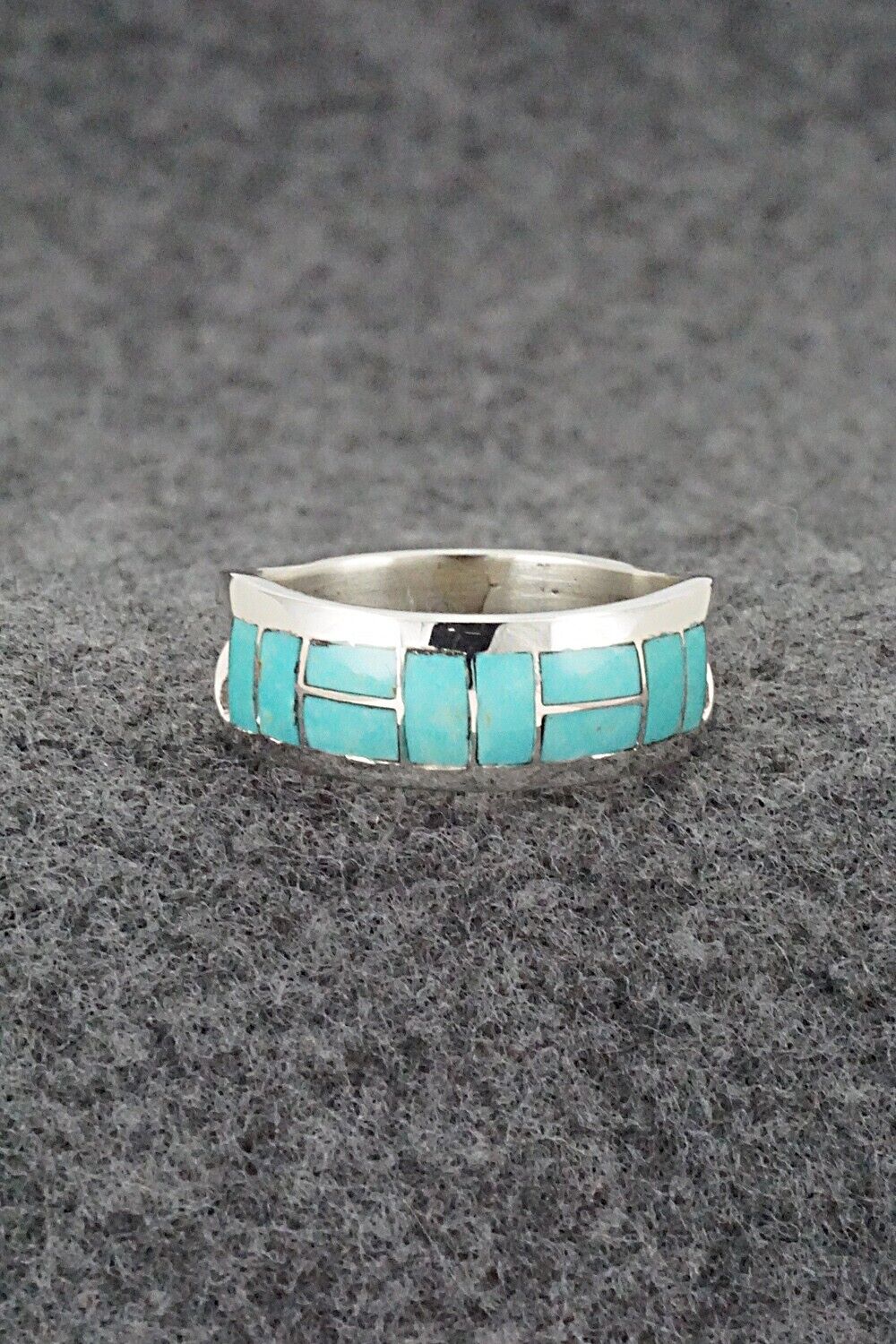 Turquoise & Sterling Silver Inlay Ring - Sibert Bowannie - Size 9.5