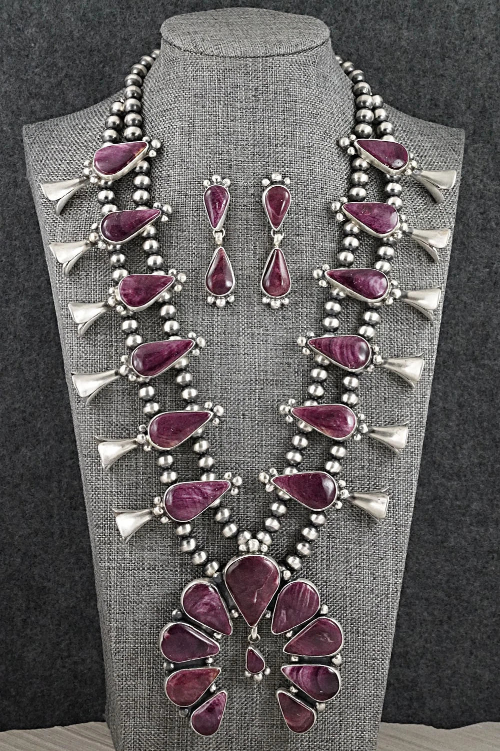 Spiny Oyster & Sterling Silver Squash Blossom Set - Darrin Livingston