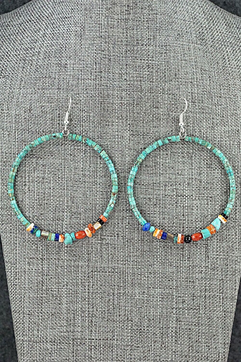Multi Stone & Sterling Silver Hoop Earrings - Helen Tsosie