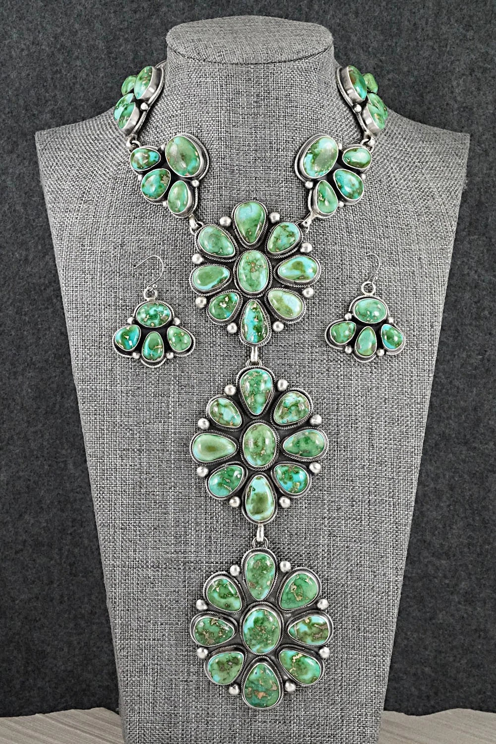 Turquoise & Sterling Silver Necklace and Earrings Set - Paul Livingston