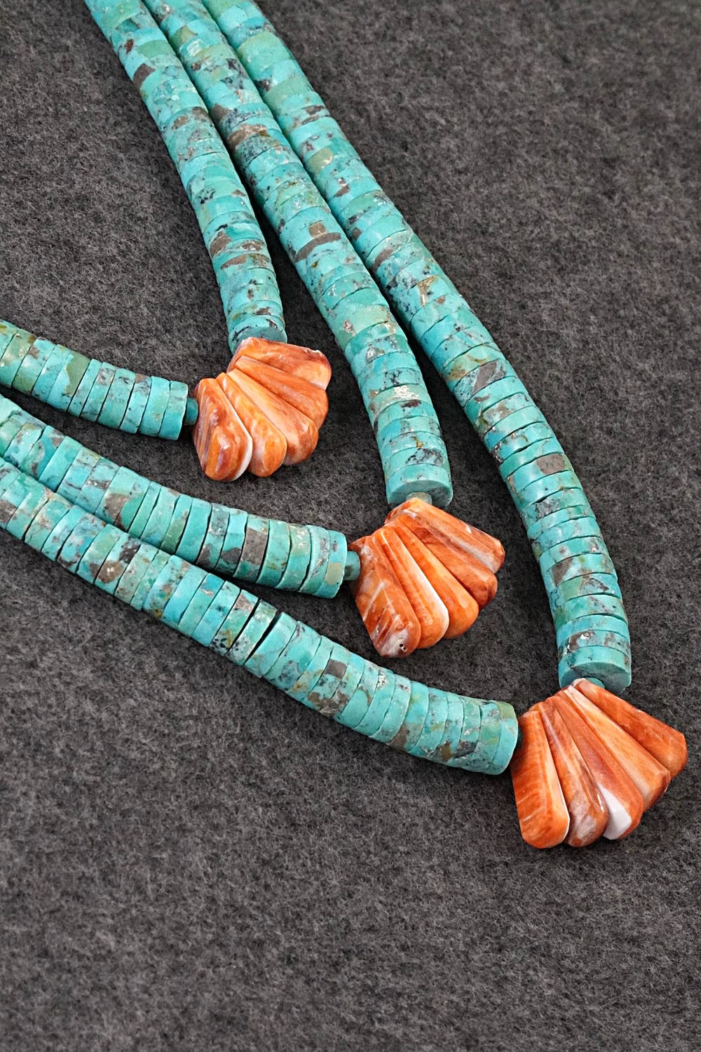 Turquoise, Spiny Oyster and Sterling Silver Necklace - Lupe Lovato