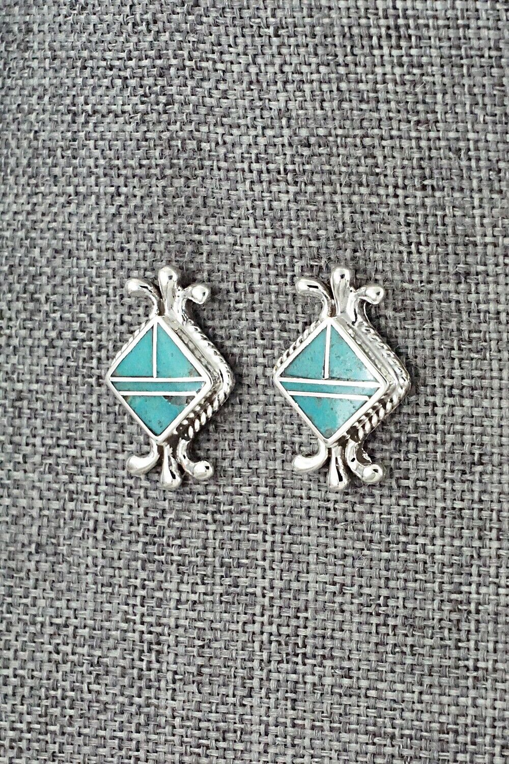 Turquoise & Sterling Silver Inlay Earrings - James Manygoats