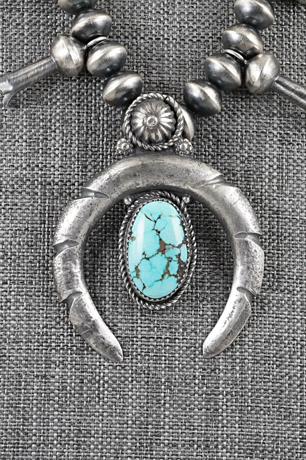 Turquoise & Sterling Silver Squash Blossom Necklace - Preston Haley