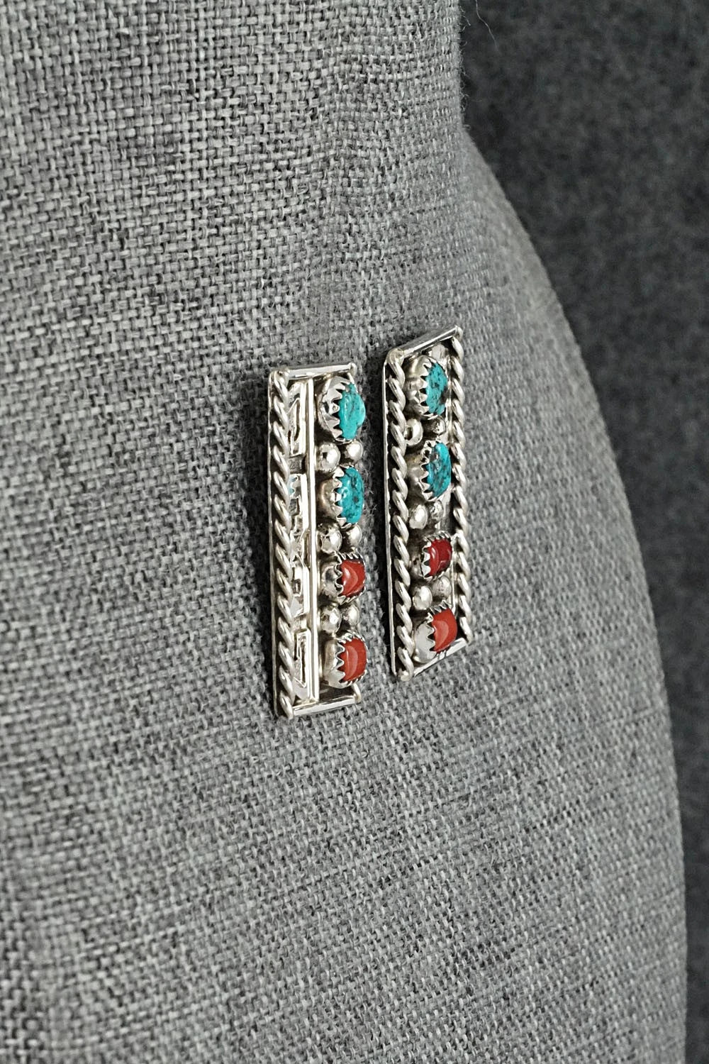 Turquoise, Coral & Sterling Silver Earrings - Ronnie Spencer