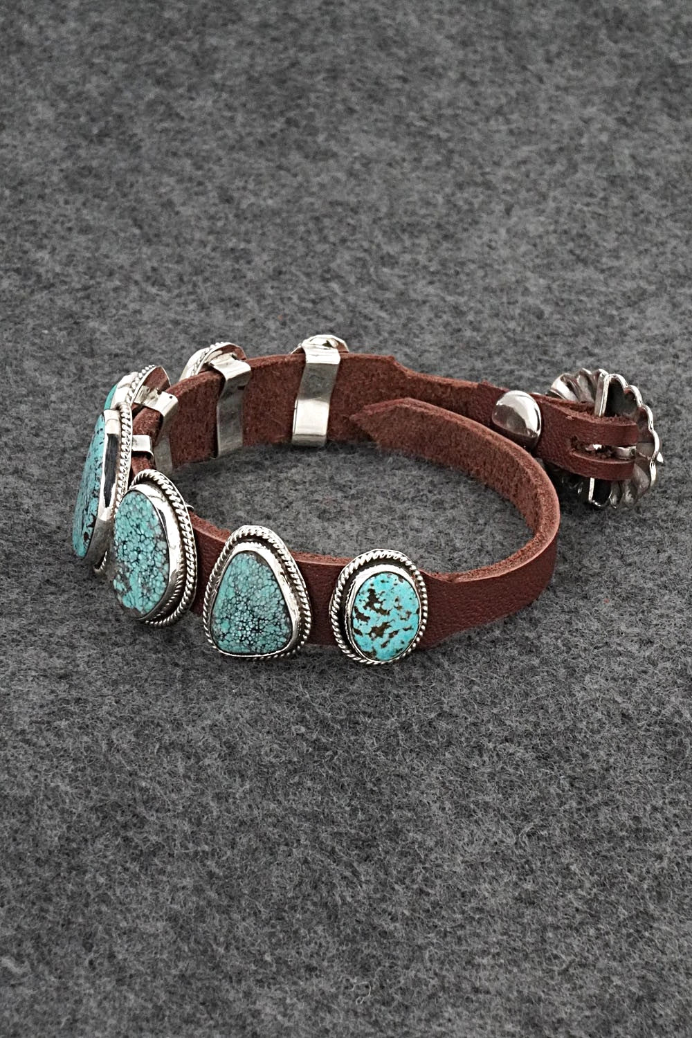 Turquoise, Sterling Silver & Leather Bracelet - Marlene Ramone