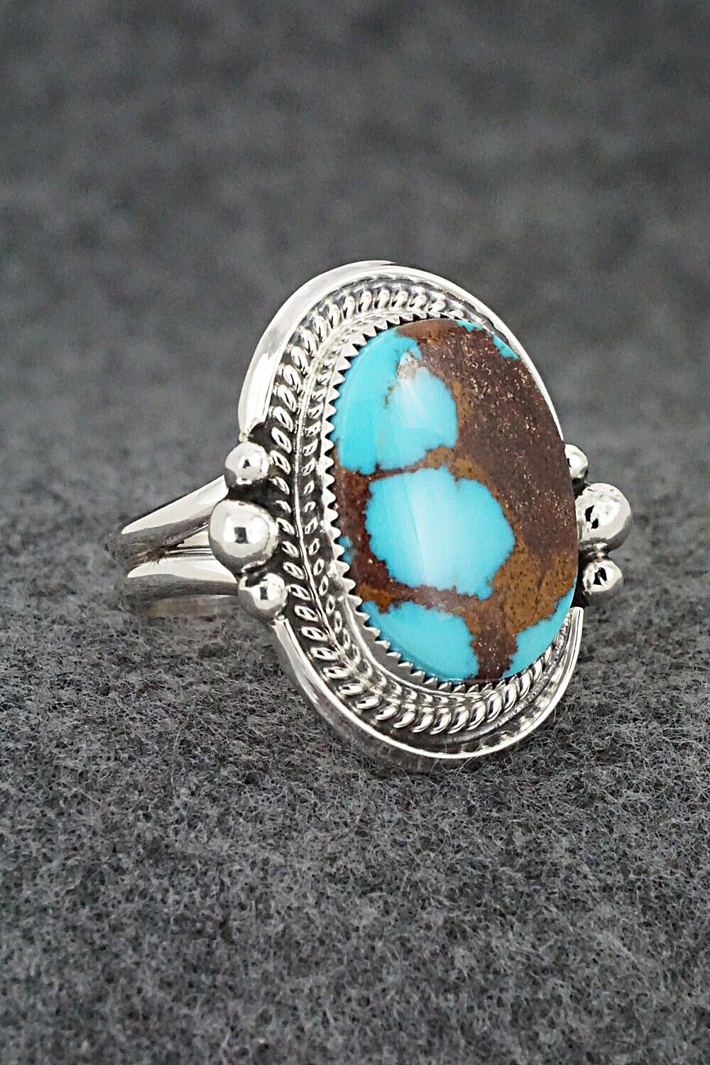 Turquoise & Sterling Silver Ring - Leslie Nez - Size 10.5