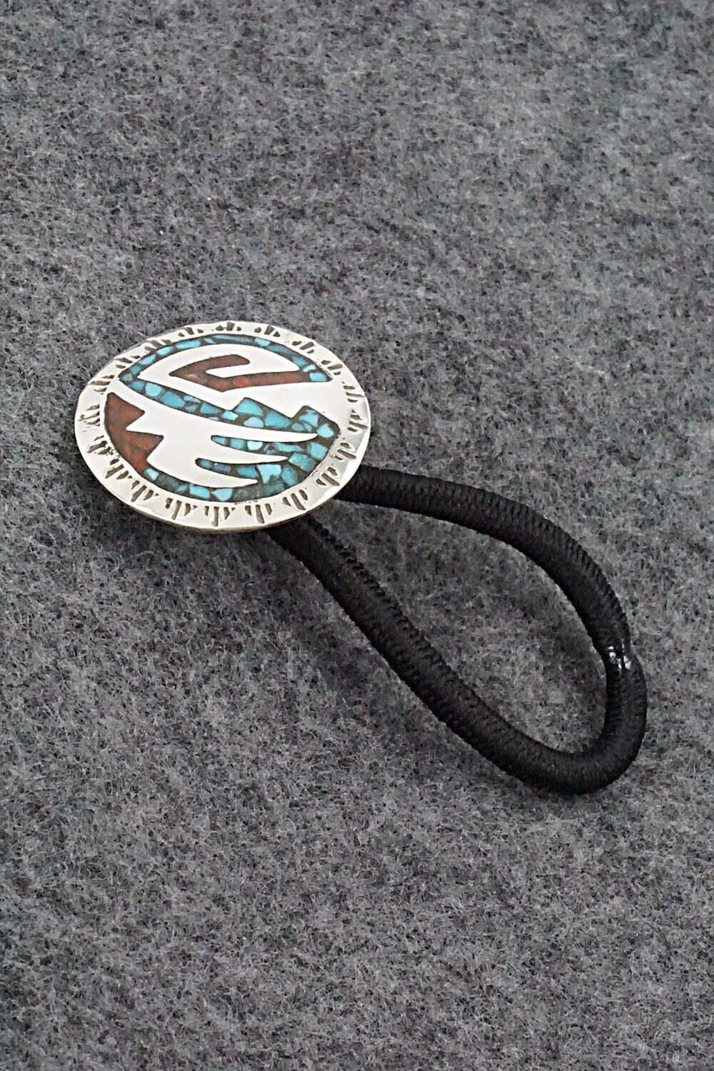 Turquoise, Coral & Sterling Silver Hair Tie - Joleen Yazzie