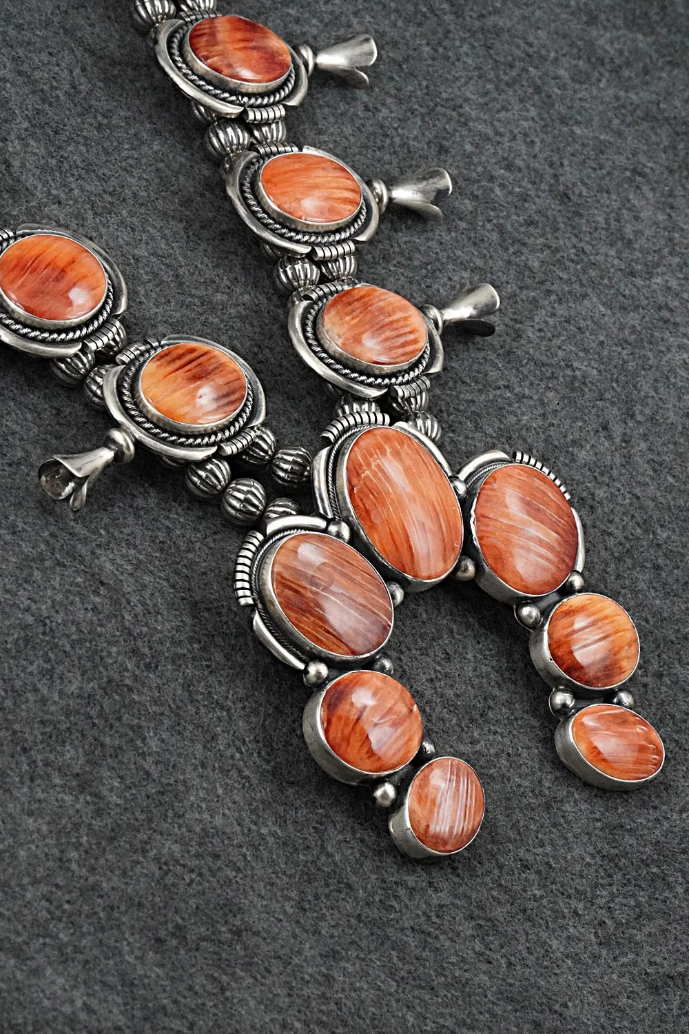 Spiny Oyster & Sterling Silver Squash Blossom Set - Paul Livingston