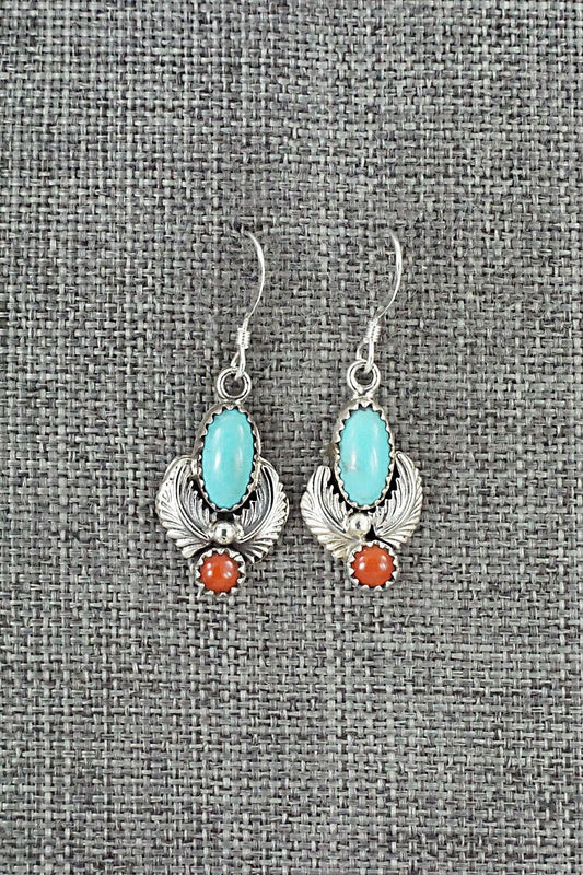 Turquoise, Coral & Sterling Silver Earrings - Emery Spencer