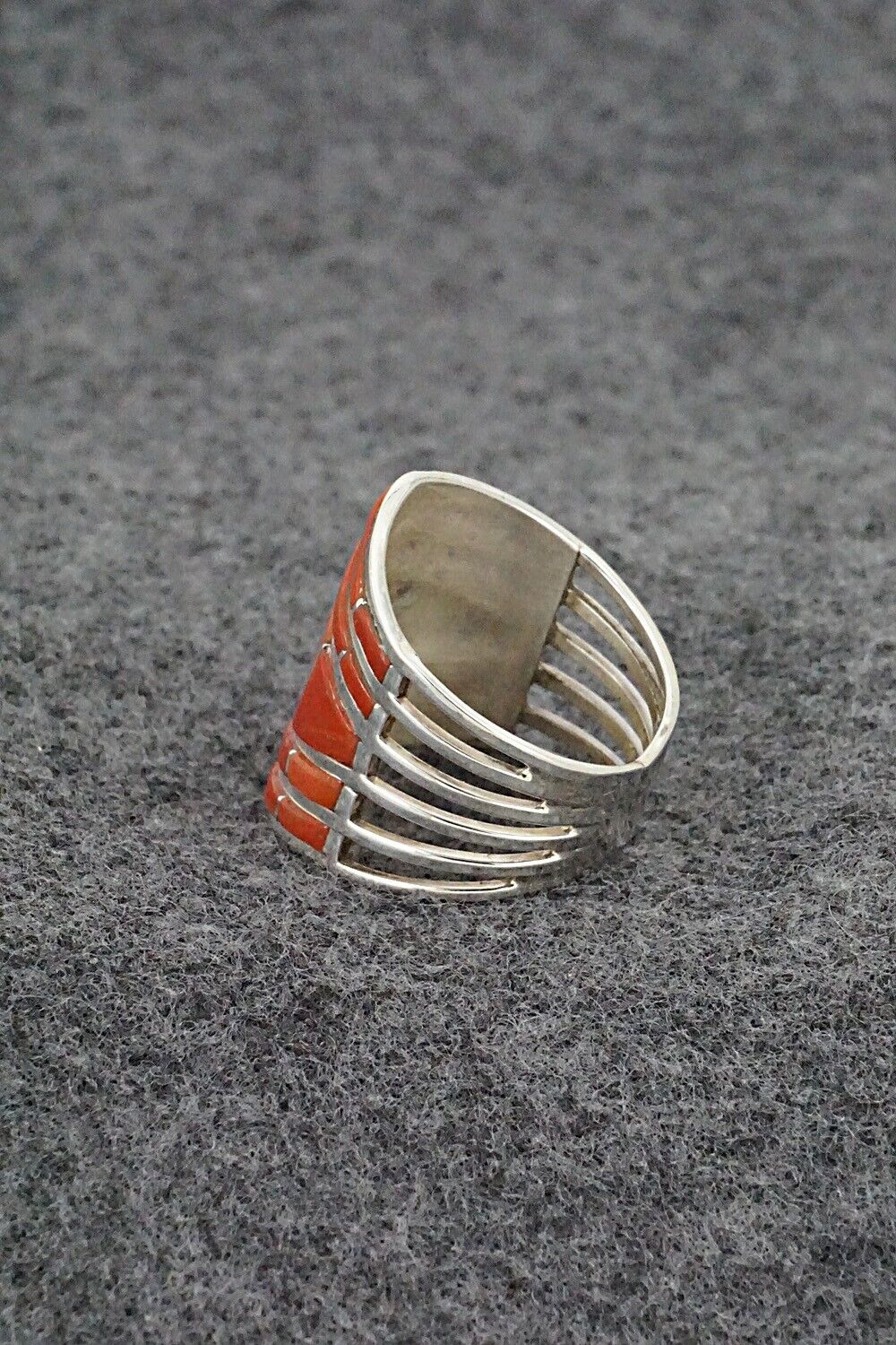 Coral & Sterling Silver Ring - Andrew Enrico - Size 7